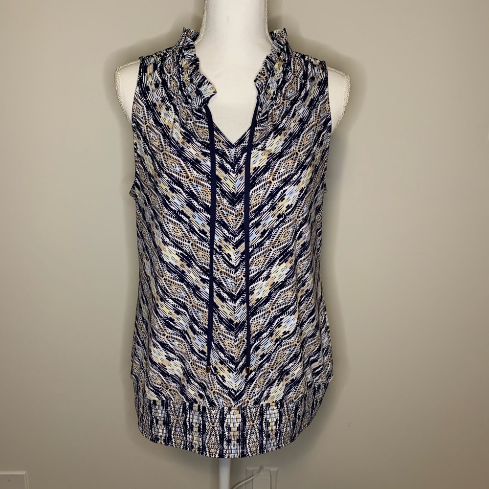 WHBM Blue and White Jersey Blouse